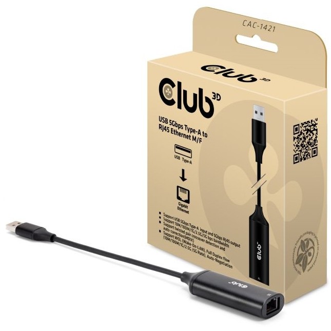 Club3D Adapter USB     Typ A > RJ45 5Gbps retail