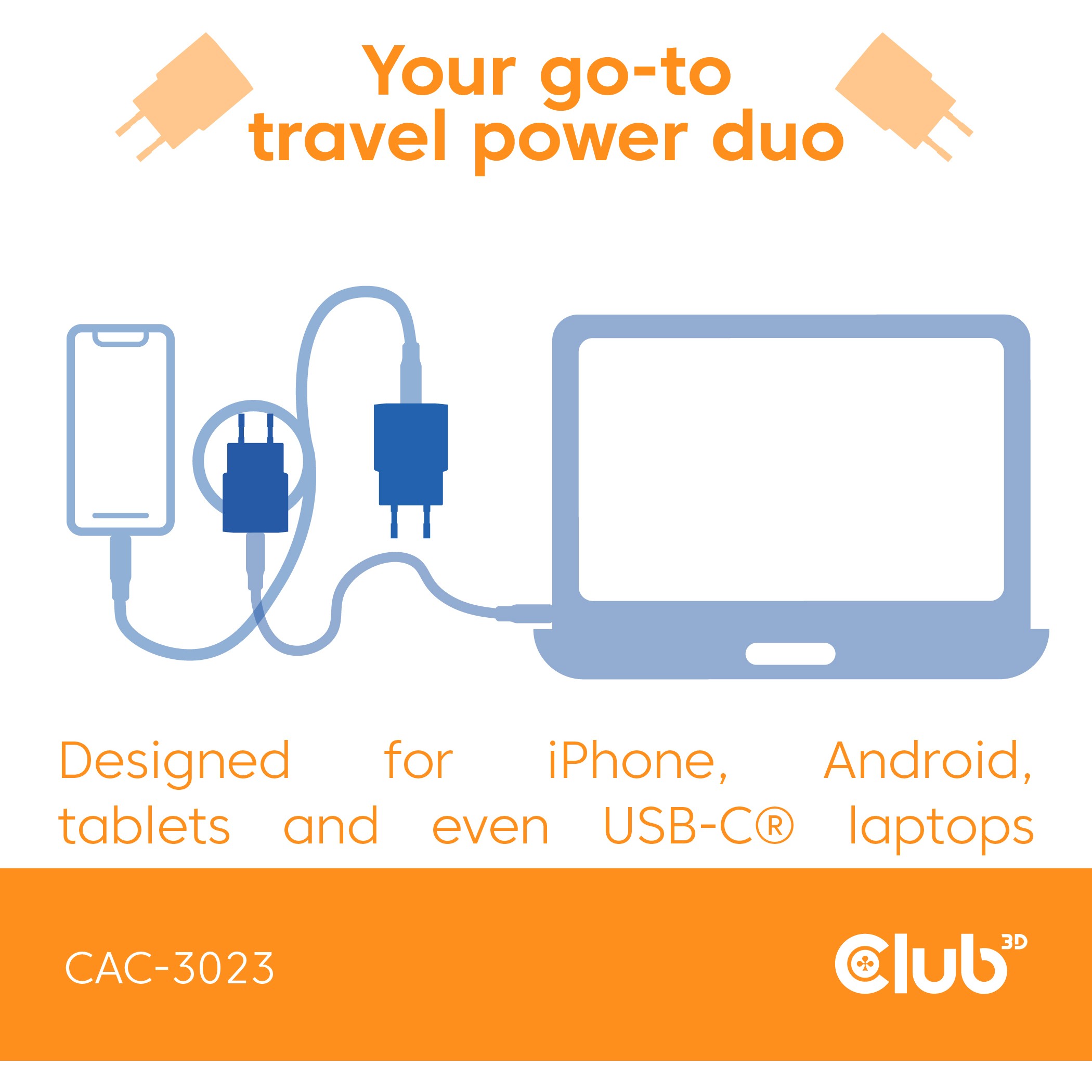 Club3D Lifestyle Ladegerät USB-C 30Watt, 2Stk  orange retail