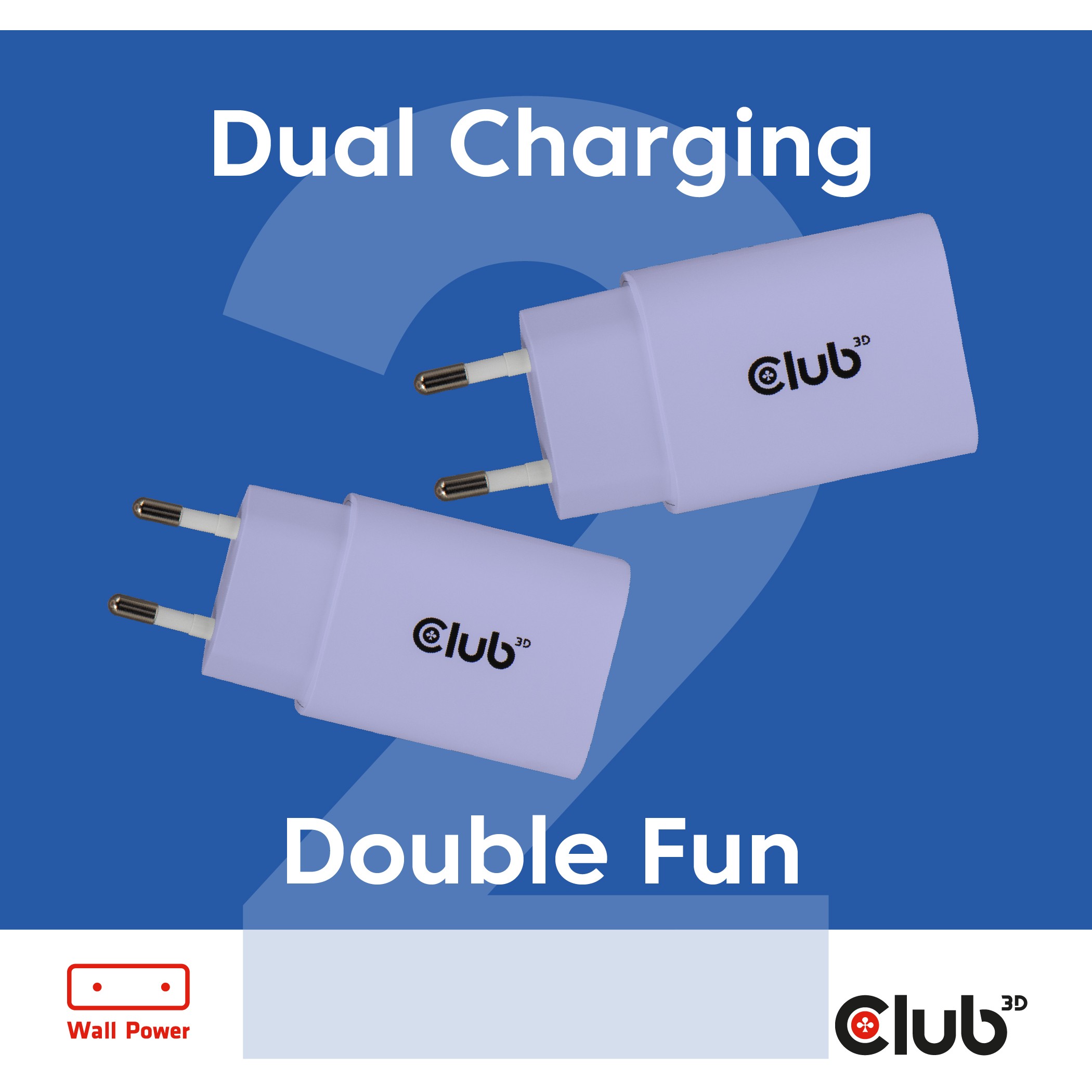Club3D Lifestyle Ladegerät USB-C 30Watt, 2Stk  lila retail
