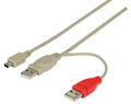 USB2.0 Y-Kabel, 1x USB Mini-B Stecker - -- 2xUSB A Stecker, 1 m, beige - Nr. K5303.1