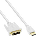 InLine HDMI-DVI Kabel, weiß / gold, HDMI Stecker auf DVI 18+1 Stecker, 0,5m