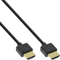 InLine HDMI Superslim Kabel A an A, HDMI-High Speed mit Ethernet, Premium, schwarz / gold, 0,5m