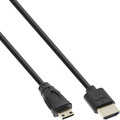 InLine® HDMI Superslim Kabel A an C, HDMI-High Speed mit Ethernet, Premium, schwarz / gold, 1,5m