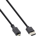 InLine® HDMI Superslim Kabel A an D, HDMI-High Speed mit Ethernet, Premium, schwarz / gold, 0,5m