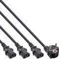 InLine® Netz-Y-Kabel, 1x Schutzkontakt ST / 3x Kaltgeräte ST, Ver. 1 (2m+1/2/3m)
