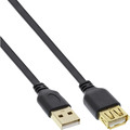 InLine® USB 2.0 Flachkabel Verlängerung, A ST / BU, schwarz, Kontakte gold, 1,5m