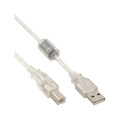 InLine® USB 2.0 Kabel, A an B, transparent, mit Ferritkern, 0,3m - 34503