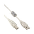 InLine® USB 2.0 Kabel, A an B, transparent, mit Ferritkern, 0,3m