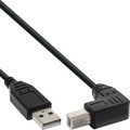 InLine® USB 2.0 Kabel, A an B unten abgewinkelt, schwarz, 0,5m