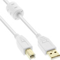 InLine® USB 2.0 Kabel, A an B, weiß / gold, mit Ferritkern, 1,5m