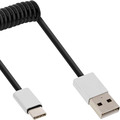 InLine® USB 2.0 Spiralkabel, USB-C Stecker an A Stecker, schwarz/Alu, flexibel, 2m