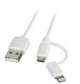 MFI USB2.0 Kabel Typ-A - 2 in 1 Stecker -- - Micro-B / Lightning, 1,0m, weiß