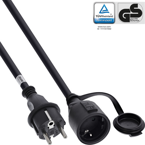 InLine® Schutzkontakt-Verlängerung, Outdoor IP44, Berührungsschutz, 3m