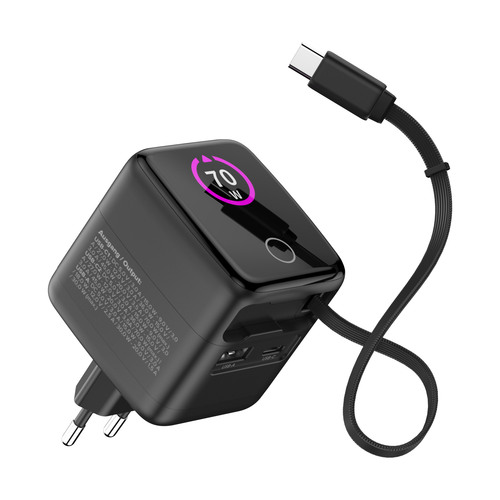 4043718344215 - USB Netzteil 70W GaN USB-C PD + USB-A QC Kabel 60cm schwarz