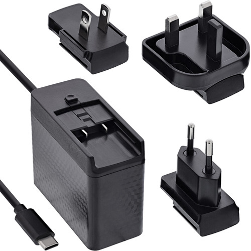 4043718343614 - TravelCharge USB-C Netzteil 140W GaN festes Kabel EU UK US schwarz