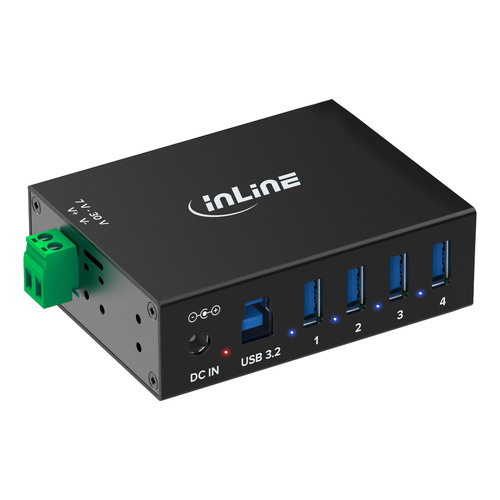 InLine® USB 3.2 Gen.1 Industrie-Hub, 4 Port, Aluminiumgehäuse, mit Netzteil