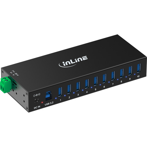 InLine® USB 3.2 Gen.1 Industrie-Hub, 10 Port, Aluminiumgehäuse, mit Netzteil