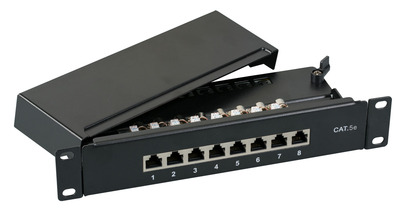 Mini-Patchpanel STP 8xRJ45 Cat.5e, 10 -- 1HE, RAL9005 schwarz