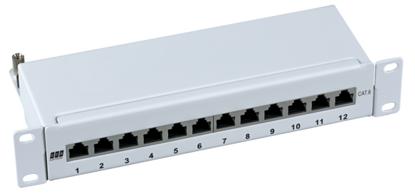 Mini-Patchpanel STP 12xRJ45 Cat.6, 10? -- 1HE, RAL7035 grau