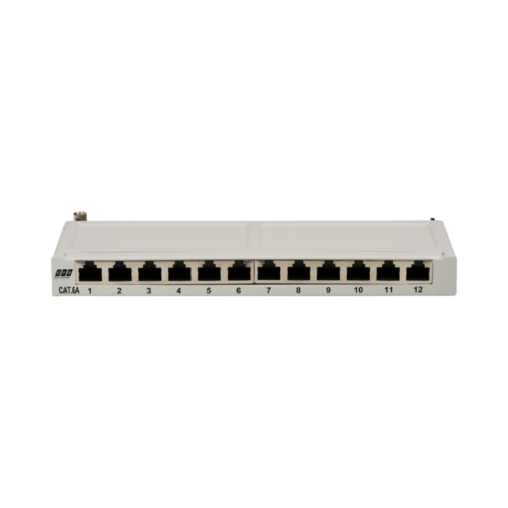 Patchpanel Mini-Patchpanel STP 12xRJ45 Cat.6A, 10?, 0,5HE, RAL7035 grau - 1 VPE = 20 Stück
