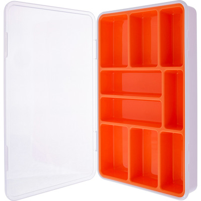 4043718331444 - Kleinteilebox 9 Fächer Abmessungen 290x185x45mm orange