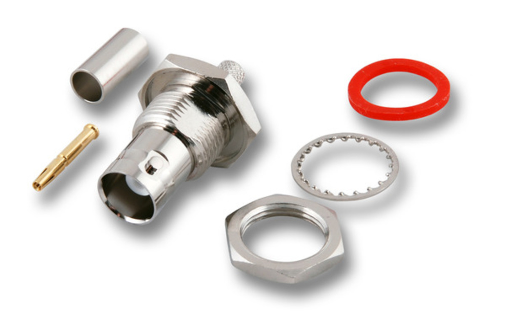 Serielle und Paralelle Kabel und Adapter BNC Einbaubuchse, Crimpversion RG58 50 Ohm, ohne Masseisolation - 1 VPE = 50 Stï¿½ck