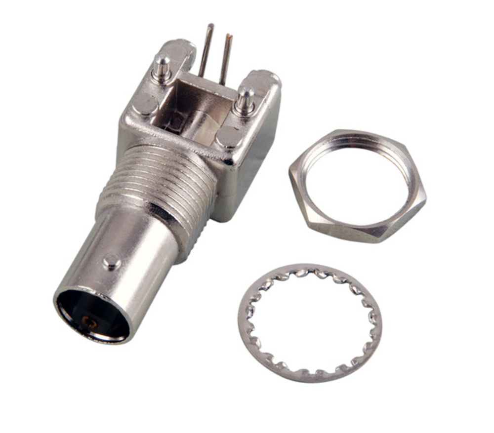 Serielle und Paralelle Kabel und Adapter BNC Einbaubuchse Printmontage 50 Ohm, Vollmetall 90° - 1 VPE = 50 Stück