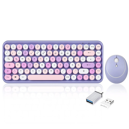 4049571004952 - PERIDUO-713PP DE Mini Tastatur-Maus Set Retro Vintage Design violett