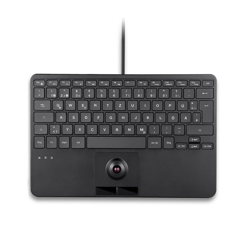 Perixx PERIBOARD-427 H DE, USB-Mini-Tastatur, Trackball, Hintergrundbeleuchtung