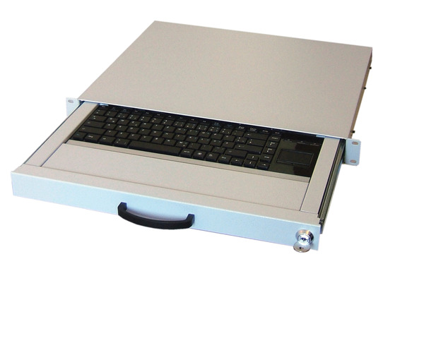 19" 1HE Tastaturschublade inkl. Tastatur US +, Touchpad USB, RAL9005