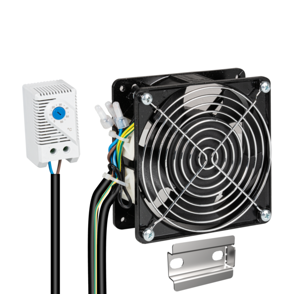 Einbaulüfter-Set für Wandgehäuse, komplett, inkl., Thermostat u. Anschlusskabeln