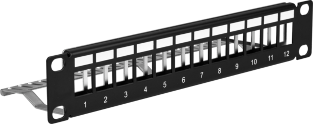 Keystone + Adapter  Verteilerfeld 10? 1HE 12-Port,  Metall, schwarz RAL9005 - 1 VPE = 20 Stï¿½ck