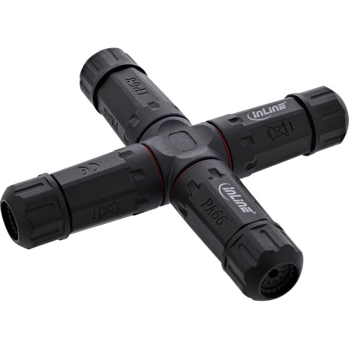 4043718346899 - Netzkabelkupplung IP68 3-polig 4-Wege M20 schwarz