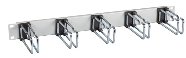 19" 1HE Kabelführungspanel, 5 x -- Doppelbügel 75 mm, Frontblende RAL7035