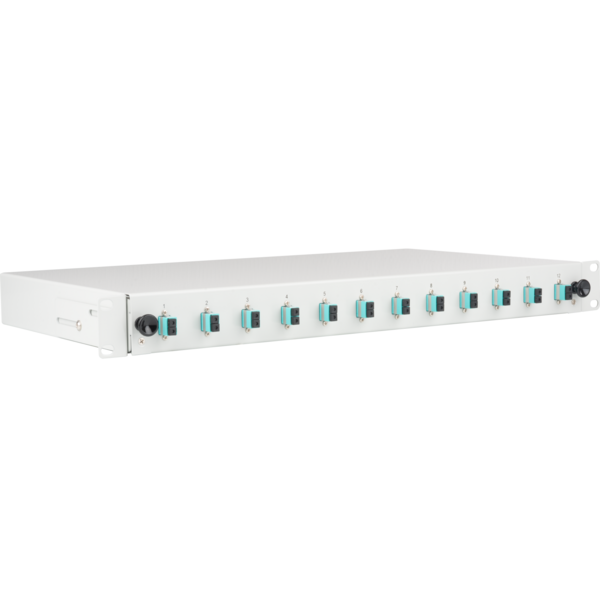 Spleißbox gr ausziehbar LC OM3, 24xPigtail & 12xDuplex-Kupplung