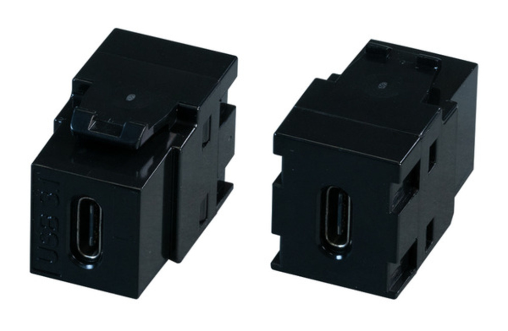 USB Keystone Adapter USB3.2 schwarz, Typ-C-Buchse/C-Buchse 10Gbit/s, 60W - 1 VPE = 46 Stï¿½ck