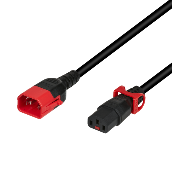 5056313247101 - Kaltgeräteverlängerung Dual-Lock C14 - C13  -- IEC Lock schwarz 15 m