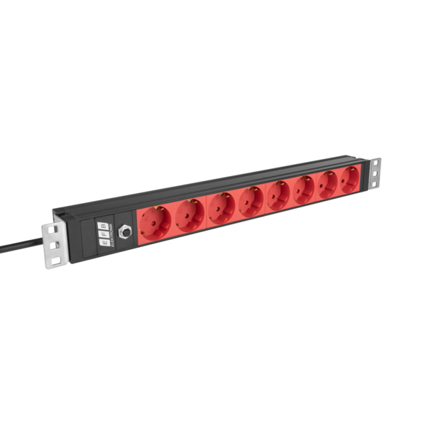 19? 1HE Steckdosenleiste 8 x CEE 7/3 rot,  Zul. C14, 10 A Überlastschutz, schwarz