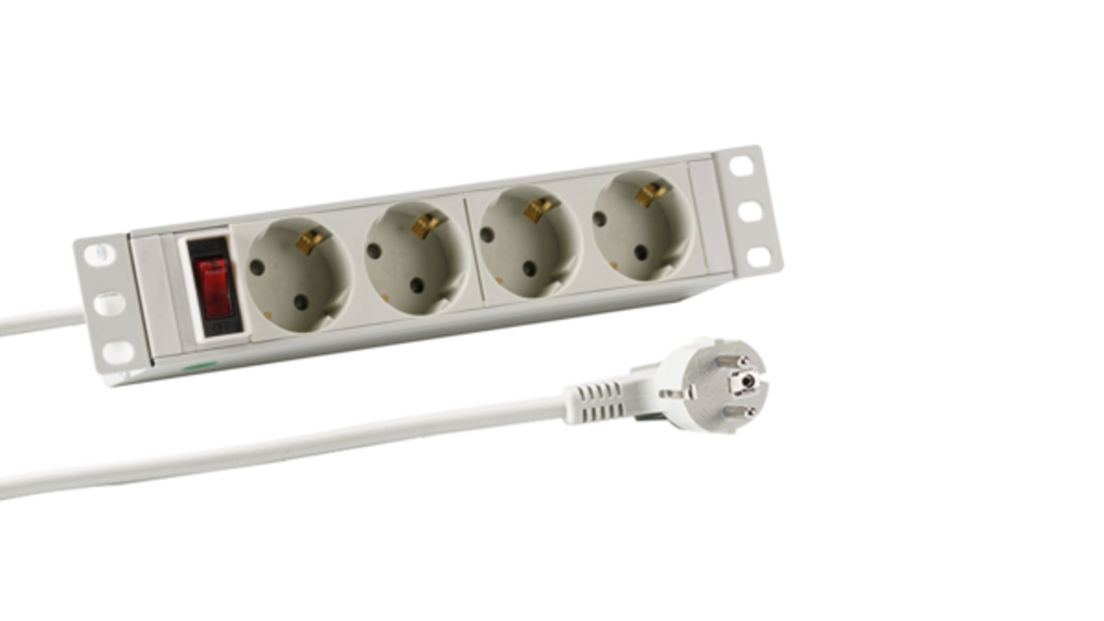 Steckdosenleisten 10? 1HE Steckdosenleiste 4 x CEE 7/3 mit Schalter, im Aluprofil, grau - 1 VPE = 20 Stï¿½ck