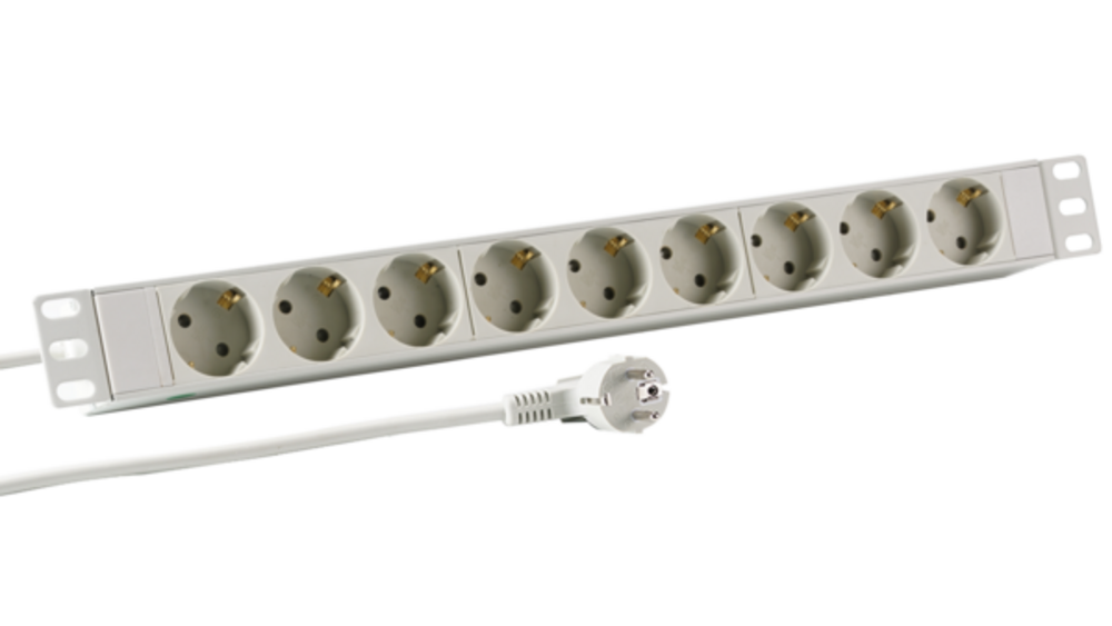 Steckdosenleisten 19? 1HE Steckdosenleiste 9 x CEE 7/3 ohne Schalter, im Aluprofil, grau - 1 VPE = 25 Stï¿½ck