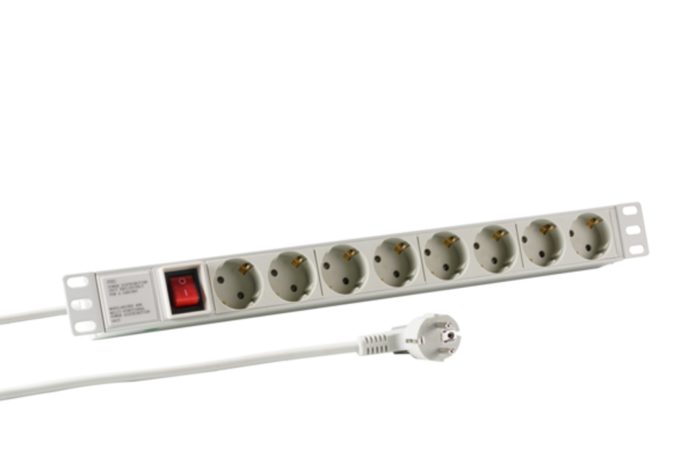 Steckdosenleisten 19? 1HE Steckdosenleiste 8 x CEE 7/3 mit, Schalter, im Aluprofil, schwarz - 1 VPE = 25 Stï¿½ck