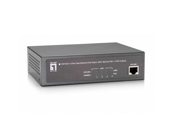 5-Port Fast Ethernet PoE+ Switch, 4x FE, PoE+ (65W)