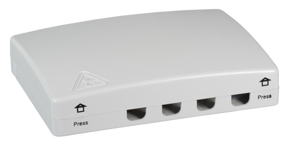 FTTH FTTH Indoor Anschlussbox für 4Fasern, 4Kupplungen, Faserüberlängenaufnahme - 1 VPE = 10 Stück