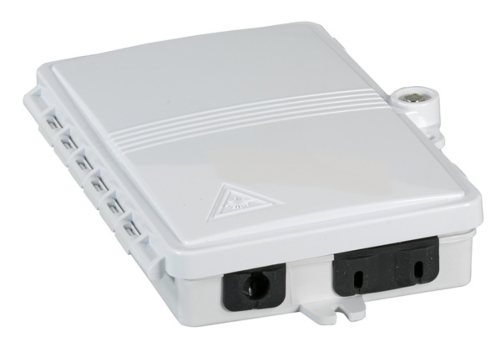 FTTH FTTH IP65 Anschlussbox für 4 Fasern, 2 Kupplungen, und Faserüberlängenaufnahme - 1 VPE = 50 Stück