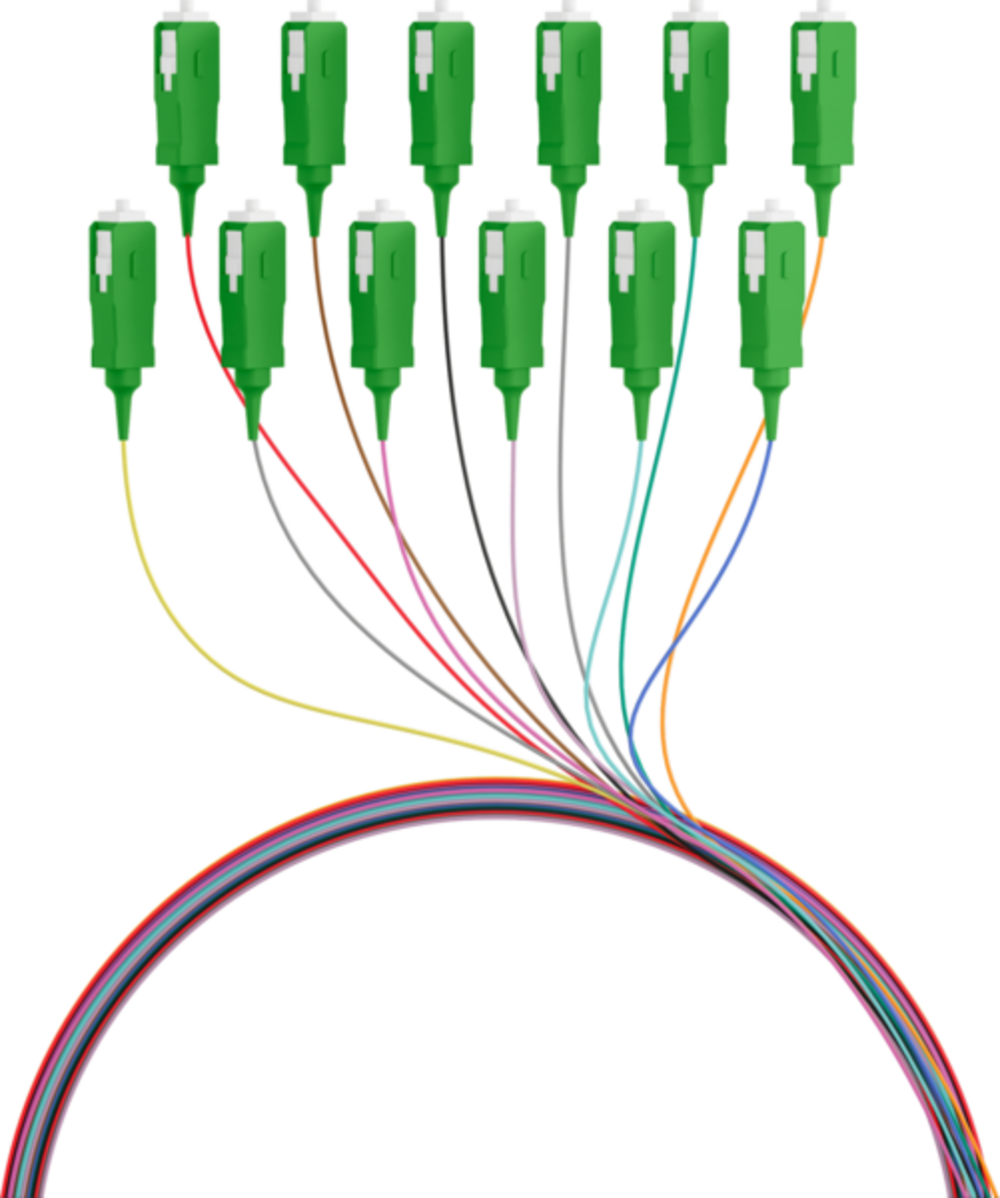 Glasfaser Pigtails Faserpigtail SC/APC OS2 G657A2, farbiges Set 2m - 12 Stück - 1 VPE = 10 Stï¿½ck