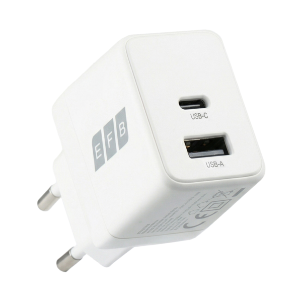 Ladegerät 20W USB-C + USB-A Set PD3.0 GaN QC3.0, inkl. 2m USB-C Ladekabel weiß