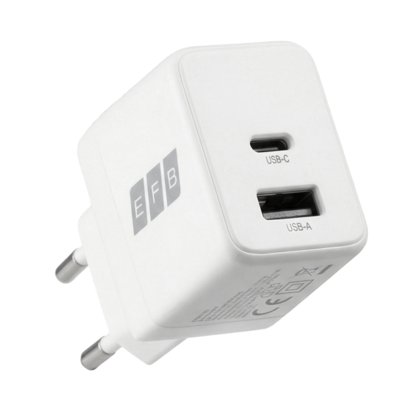 Ladegerät 30W USB-C + USB-A Set PD3.0 GaN QC3.0, inkl. 2m USB-C Ladekabel weiß