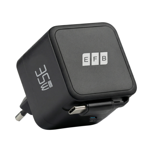 Ladegerät 35W 1xUSB-C PD3.0 GaN QC3.0, USB-C Kabel ausziehbar 0,7m schwarz