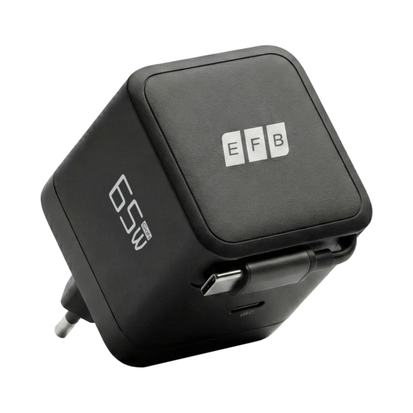 Ladegerät 65W 1xUSB-C PD3.0 GaN QC3.0, USB-C Kabel ausziehbar 0,7m schwarz
