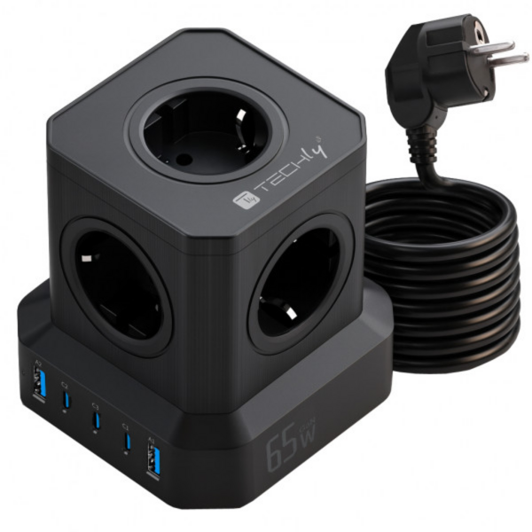 5-fach USB Ladewürfel 2xUSB-A 3xUSB-C?, schwarz GaN 65W